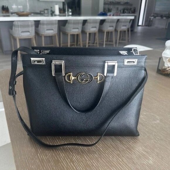 GUCCI BLACK LEATHER ZUMI TOP HANDLE MEDIUM, Authentic - Picture 7 of 13